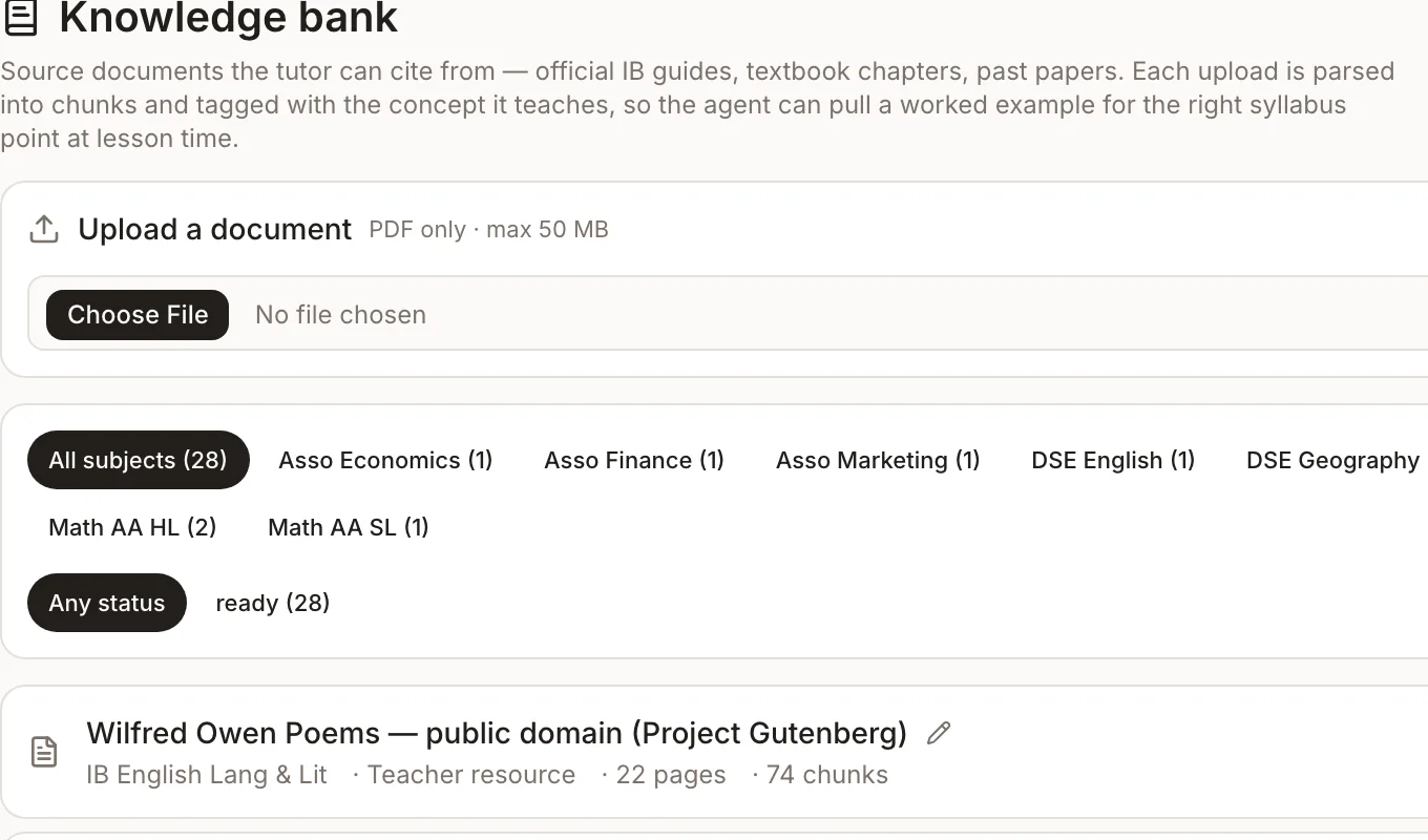 The knowledge bank, where teachers upload their documents